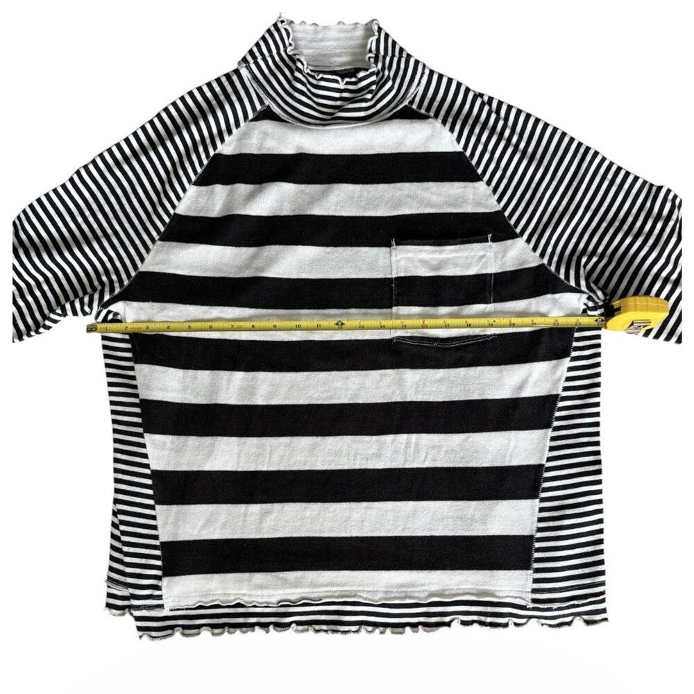Free People We The Free Punk Playful Striped Tee Mock Neck Top Black Ivory L - Picture 5 of 9